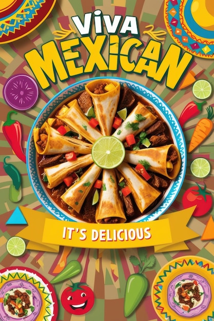 Photo flat design poster of mexican food