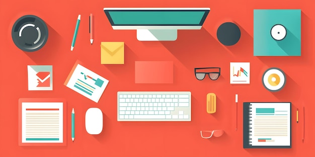 Photo flat design of a workspace with graphic elements