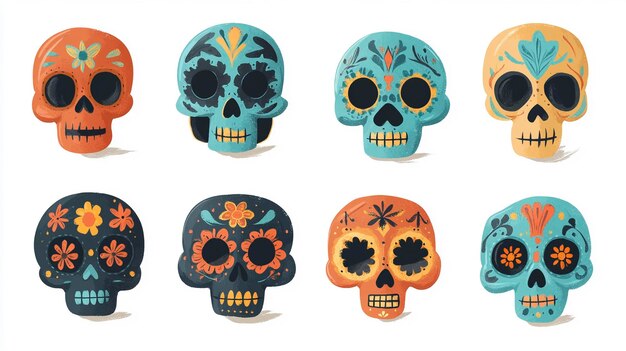 Photo flat dia de muertos skulls collection