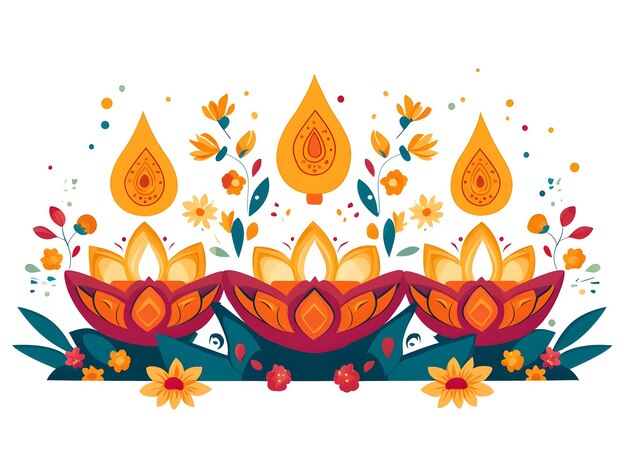 Photo flat diwali lantern and diya with kalash and floral motifs abstract vector illustration isolated on