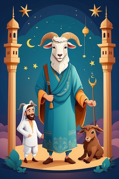 Flat Eid alAdha Illustration with Goat and Man