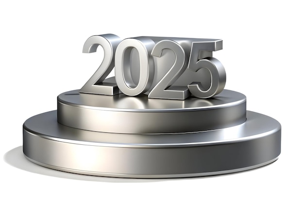 Photo flat elegant silver podium for happy new year 2025 modern design showcase in simple vector illustr