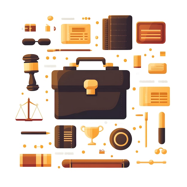 Photo flat floating briefcase and gavel with corporate law text concept as a sleek vector design featuring