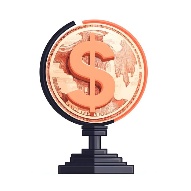 Photo flat floating dollar sign and globe with international finance text concept as a sleek vector illust