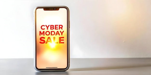 Flat Floating Smartphone with Cyber Monday Sale Notification Elevate Your Mobile Shopping Experienc