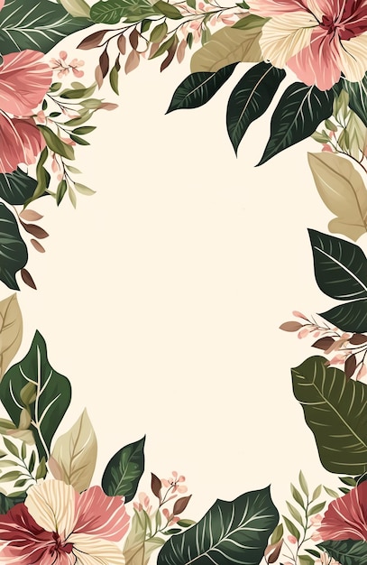 Flat Floral leaves invitation wedding template with spaceGenerative AI