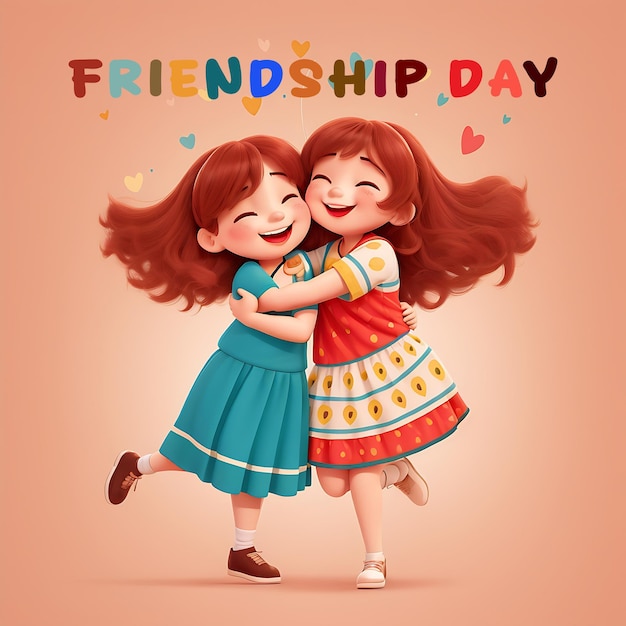 Flat friendship day illustration with embraced friends