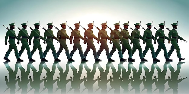 Photo flat glossy background featuring a silhouette of soldiers marching concept as a glossy background sh