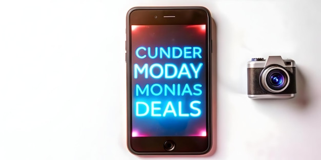 Flat Glossy Background of Glowing Cyber Monday Deals on Smartphone Screen Perfect for Promotional