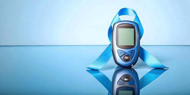 Flat Glossy background with diabetes awareness ribbon and glucose meter concept as A glossy backgrou