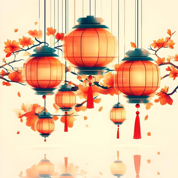 Flat Glossy Mid Autumn Festival Lantern Display concept as A glossy background featuring an elaborat