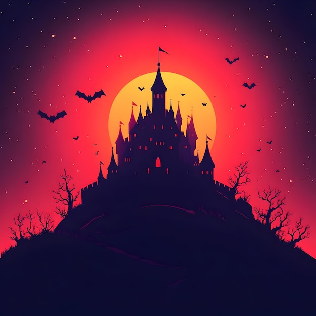 Photo flat glossy vampire castle background at dusk concept as a glossy background featuring a vampire cas