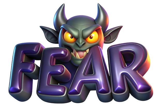 Photo flat glowing abstract demon with fear text concept as a sleek glowing abstract digital art featuring