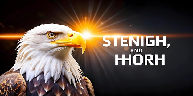 Photo flat glowing abstract eagle with text strength and honor concept as a bold and dynamic banner featur