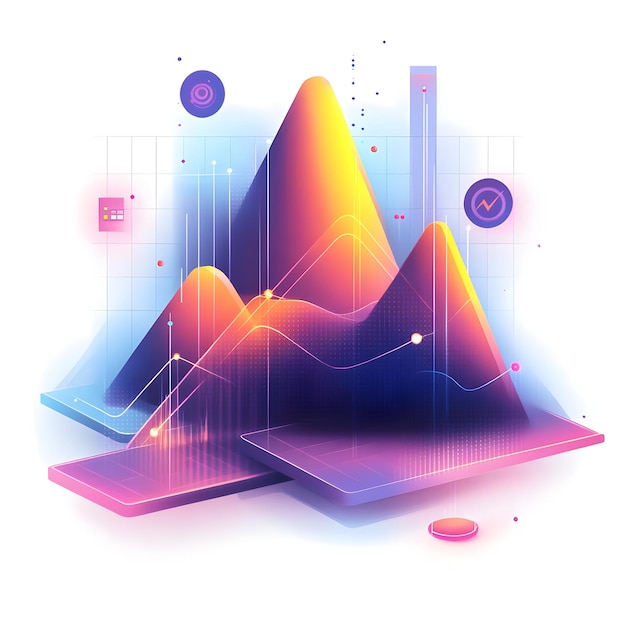 Photo flat glowing abstract financial graph with marketing projections concept as a dynamic visual of a gl