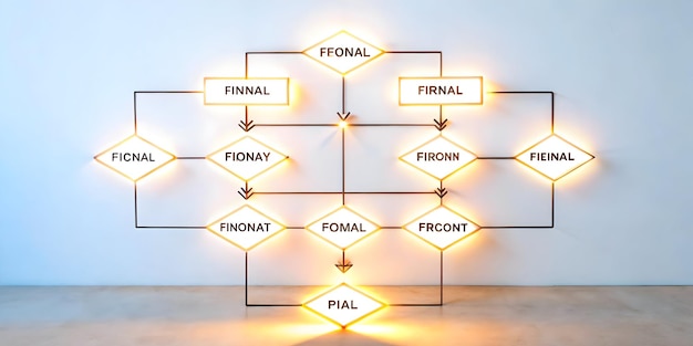 Flat Glowing Abstract Flowchart with Arrows Illustrating Financial Processes Smart Business Concep