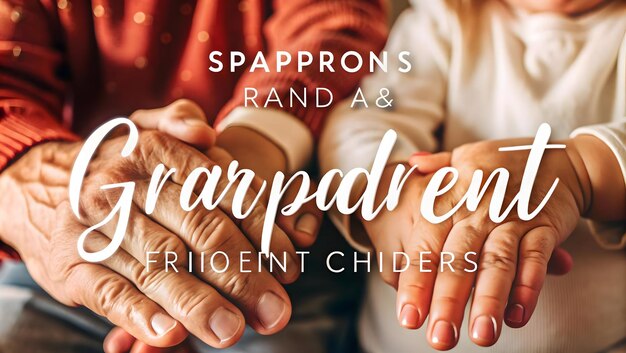 Photo flat grandparents and grandchildren hands with support text concept as an abstract vector featuring