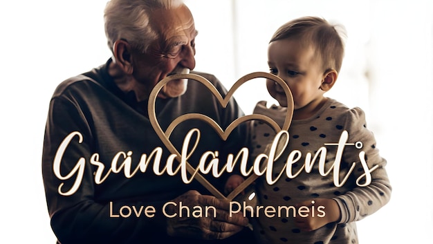 Photo flat grandparents and grandchildren hearts with love text concept as an abstract vector featuring tw