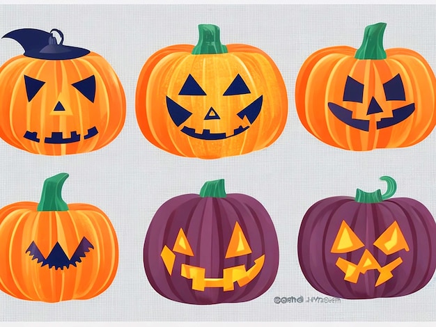 Flat halloween pumpkins collection