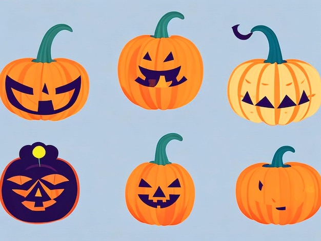 Flat halloween pumpkins collection