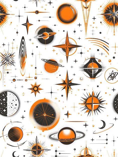 Photo flat hand drawn thin line celestial shapes and astrology symbols sticker sheet on white background