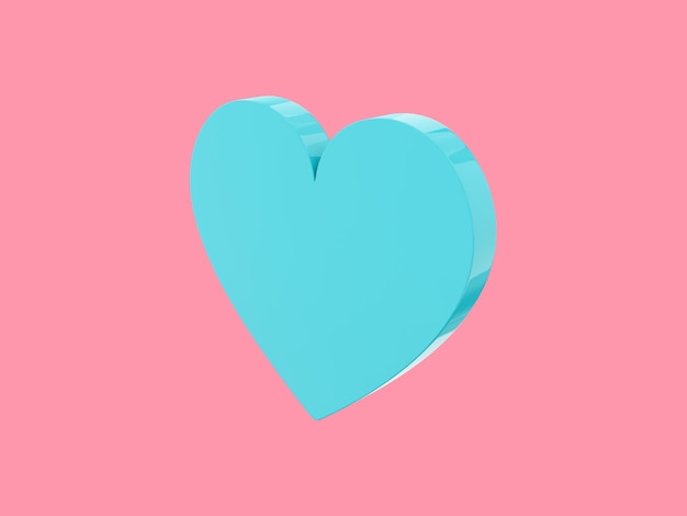 Flat heart Symbol of love Blue mono color On a solid pink background Right side view 3d rendering