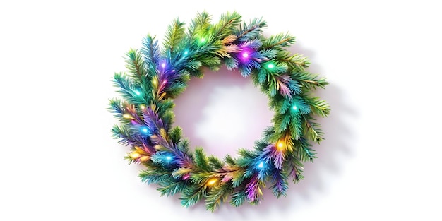 Photo flat holographic christmas wreath illustration colorful decorations celebrating the joy of the holi