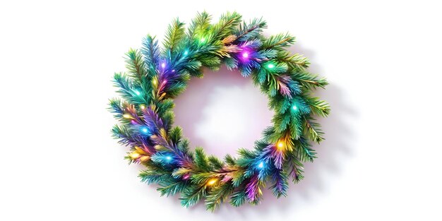 Photo flat holographic christmas wreath illustration colorful decorations celebrating the joy of the holi