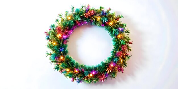 Photo flat holographic christmas wreath illustration colorful holiday decorations for joyful new year 202