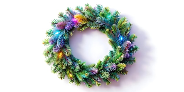 Photo flat holographic christmas wreath illustration vibrant decorative holiday design for joyful new ye