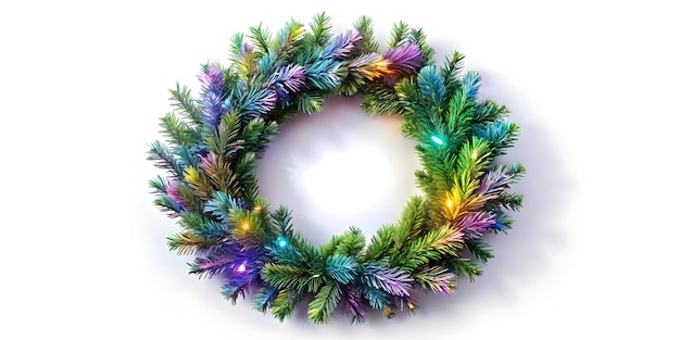 Photo flat holographic christmas wreath illustration vibrant holiday decor with colorful decorations for