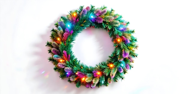 Photo flat holographic christmas wreath vector vibrant holiday decorations for joyful new year 2025 iso