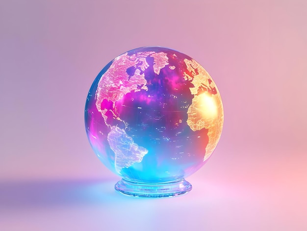 Photo flat holographic globe with labh pancham symbol and copy space concept as a floating holographic glo