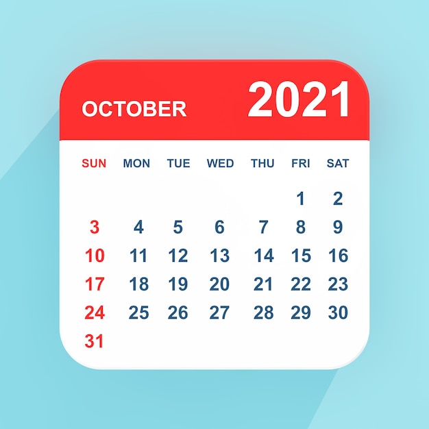 Flat Icon Calendar October 2021 on a blue background. 3d Rendering