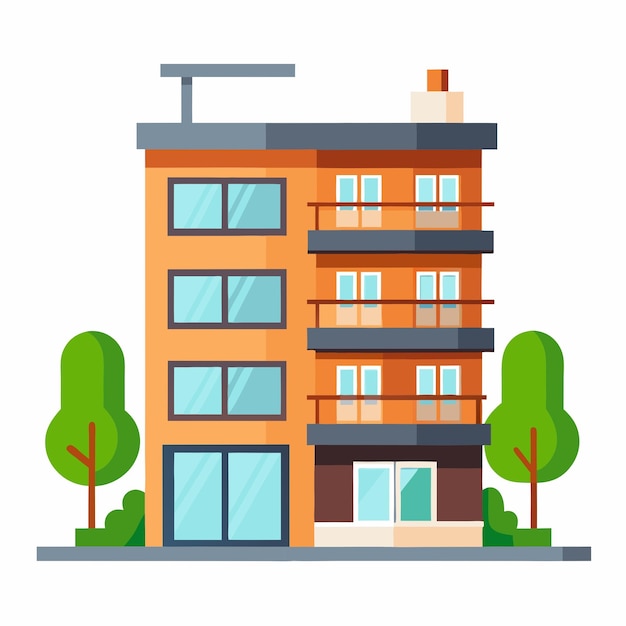 Flat Illustration of an Apartment Building with Balconies