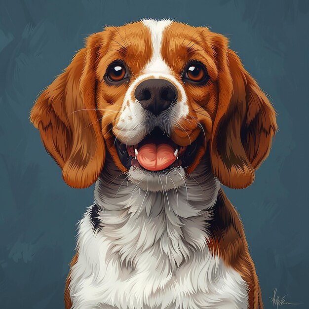 Flat Illustration Brown Beagle with White