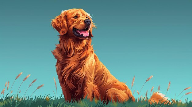 Photo flat illustration brown golden retriever