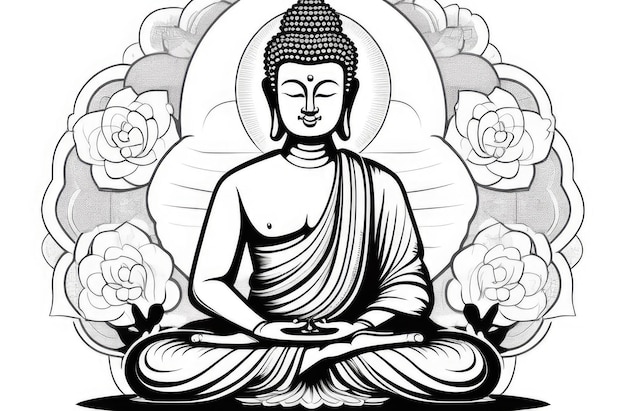 flat illustration of buddha statue in lotus position meditation awareness and spirituality