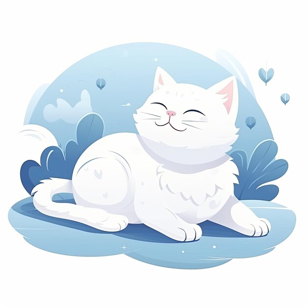 Photo flat illustration of cute pleasant cat friendly character white background