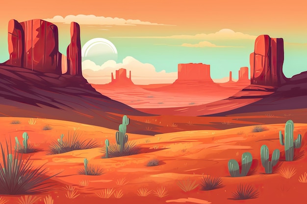 Flat illustration of the desert landscape