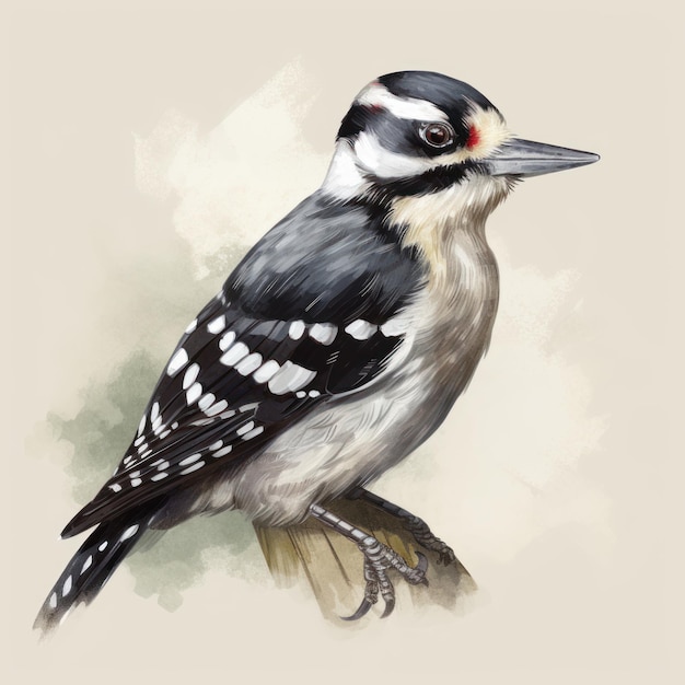 Flat Illustration Of A Downy Woodpecker