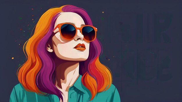 Flat illustration Girl with bright hair