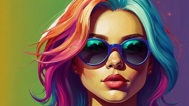 Flat illustration Girl with bright hair