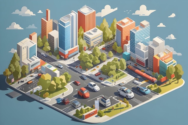 Flat illustration isometric style cityscape