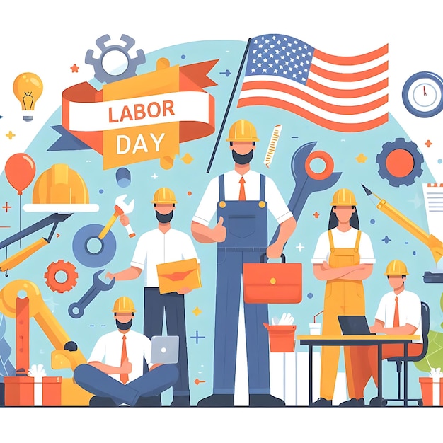 Photo flat illustration for labor day celebration