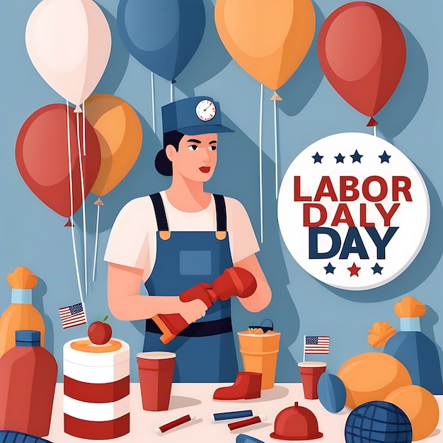 Photo flat illustration for labor day celebration