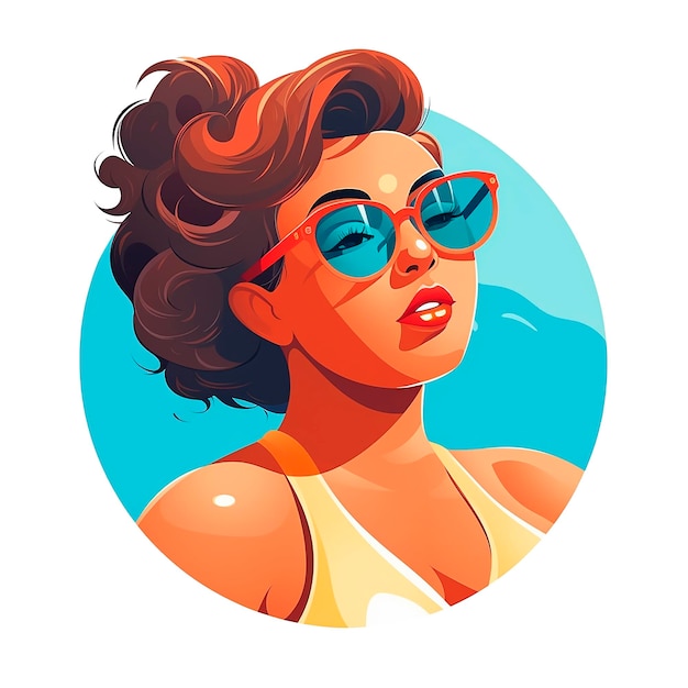 flat illustration of a plus size girl on a summer vacation in a swimsuit Lifestyle modern style