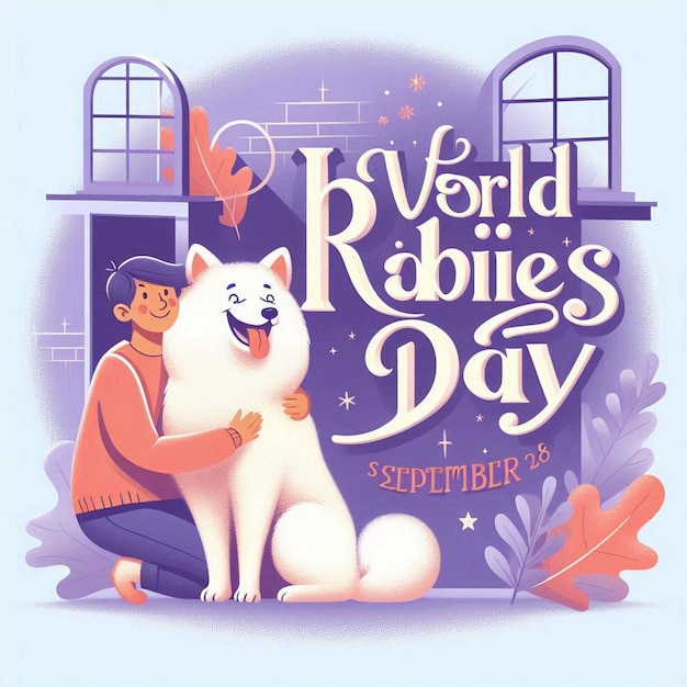 Photo flat illustration promoting awareness for world rabies day