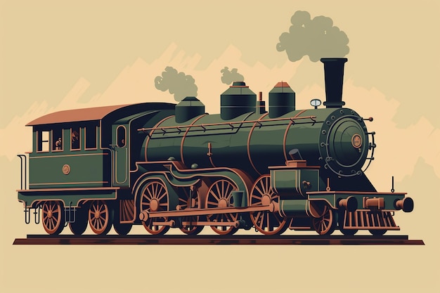 Flat illustration of a steam locomotive representing the First Industrial Revolution