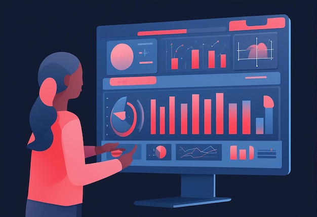 Photo flat illustration teacher explaining the concept of the web page dashboard in the style